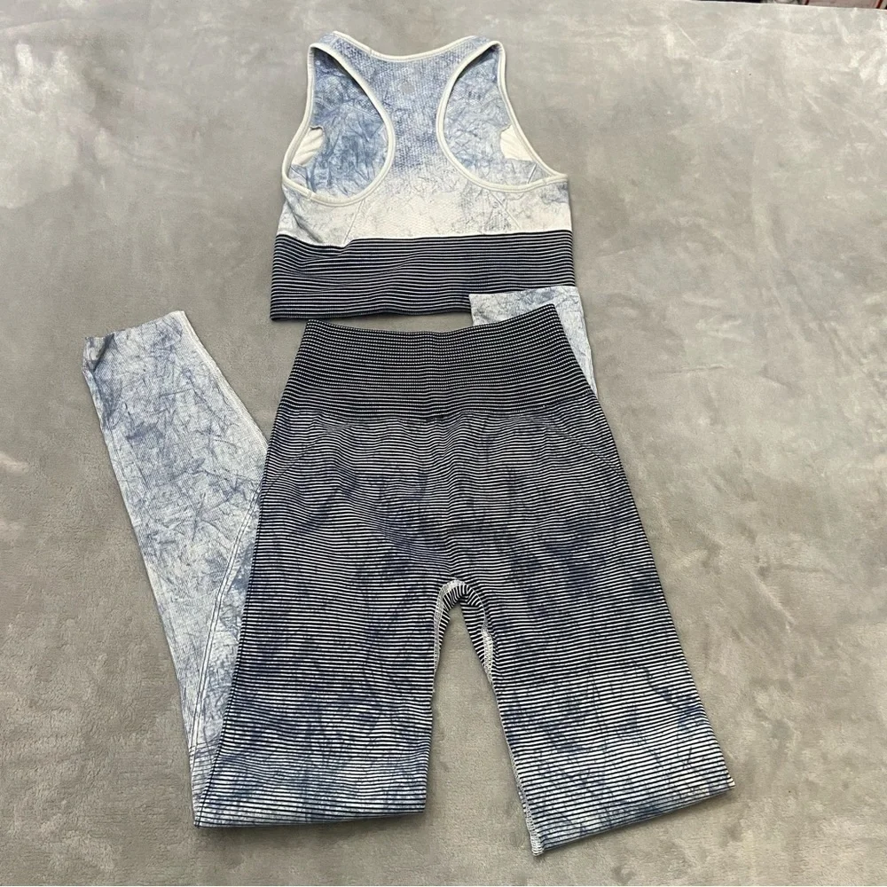 Lululemon Ebb to Train Bra Tight Leggings SET Wash White Black Luna 3035